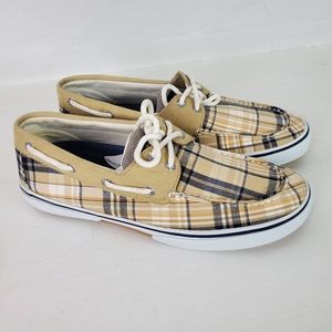 Men's Sperry Tan & Blue Plaid Boat Shoes